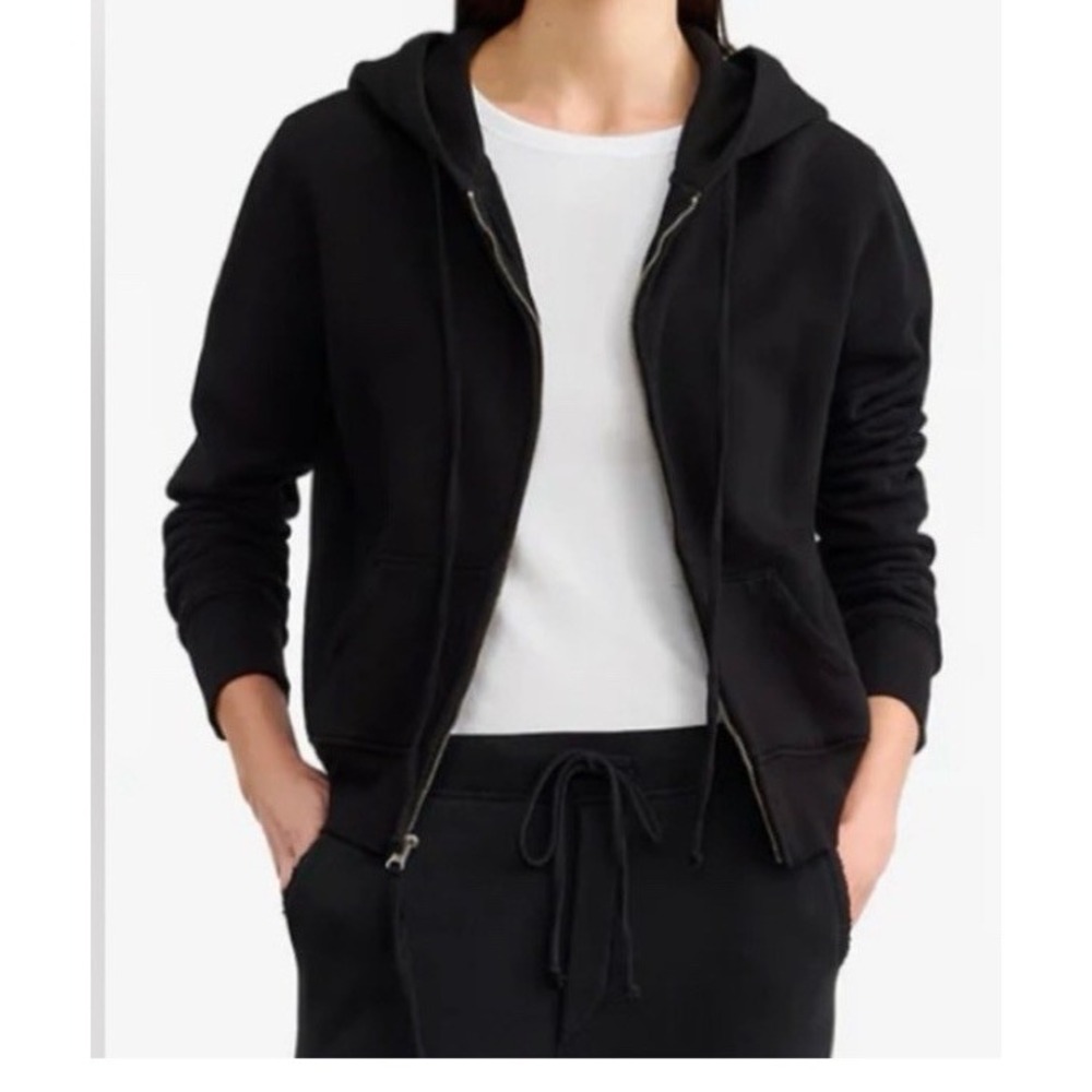 Nili Lotan Washed Black Callie Hoodie Zip Up Womens Large Preppy Distressed